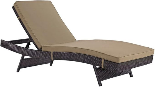 Modway Convene Wicker Rattan Outdoor Patio Chaise Lounge Chairs in Espresso Mocha - Set of 4