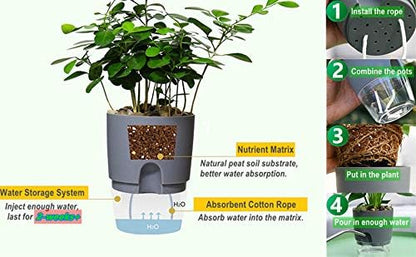 6/4.1/3.2 Inch Self Watering Planter Pots, 5 Pack African Violet Pots for Indoor Outdoor Windowsill Gardens, Self Aerating, High Drainage, Deep Reservoir(Gray)