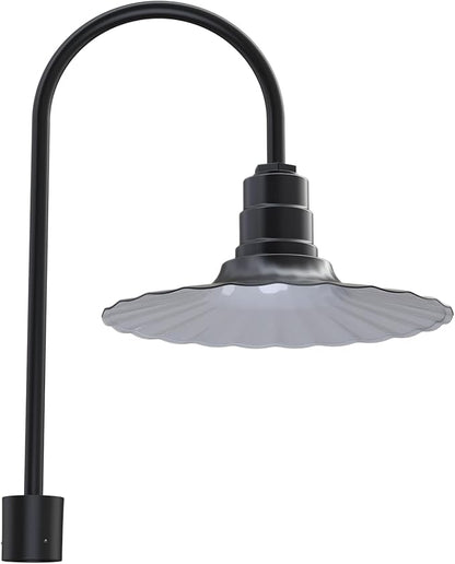 Steel Lighting Co. Highland Park Light | Pole Top Mounted | 16" Radial Wave | Upslope Gooseneck with Slip Fitter for 2-3/8" Standard Poles | Made in America | Matte Black Exterior/White Interior