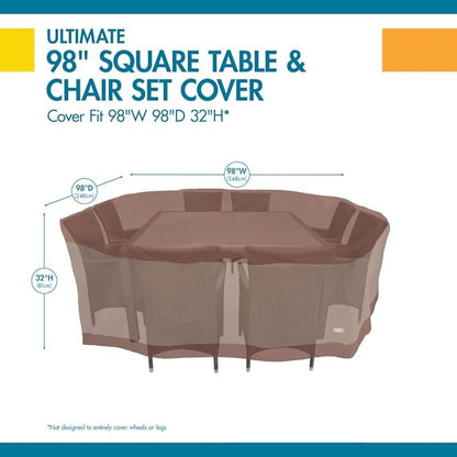 DUCKCOVERS Ultimate Water-Resistant 100 Inch Square Patio Table & Chair Set Cover, Outdoor Table Cover