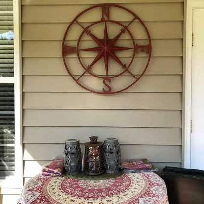 Nightclawing Nautical Metal Compass Wall Décor, Indoor/Outdoor Décor,41" Red