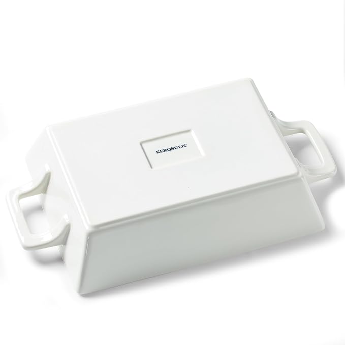 1.8 Qt Rectangular Ceramic Baking Dish, 9.9x7.5 Inch Deep Casserole Lasagna Pan with Handles for Cooking, Roasting, Serving, and Daily Use, Safe for Oven Microwave Dishwasher Freezer