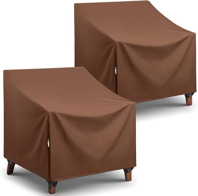 Arcedo Patio Outdoor Chair Covers Waterproof, Heavy Duty Patio Furniture Covers for Lounge Chairs, Deep Seat Cover for Lawn Garden, All Weather Protection, 33"W x 34"D x 30"H, 2 Pack, Brown