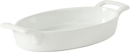 Gibson Home Gracious Dining Oval Au Gratin Baking Dishes, 4-Piece Set – 15 oz Oven Safe Ceramic Small Casserole Dishes with Handles, Microwave & Dishwasher Safe Mini Bakeware, White