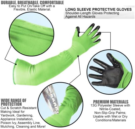 Long Sleeve Gardening Gloves, Protection Flexible Sleeves, No-Slip Grip Strong Durable Garden Gloves, Extended Cuff Women Men Outdoor/Indoor, 1 Pair