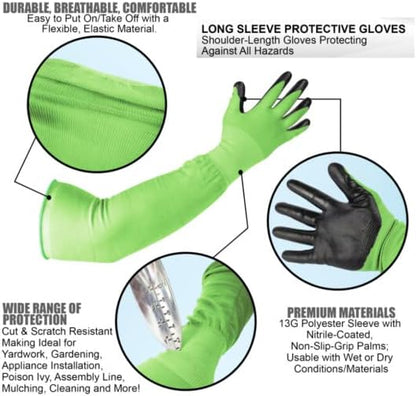 Long Sleeve Gardening Gloves, Protection Flexible Sleeves, No-Slip Grip Strong Durable Garden Gloves, Extended Cuff Women Men Outdoor/Indoor, 1 Pair
