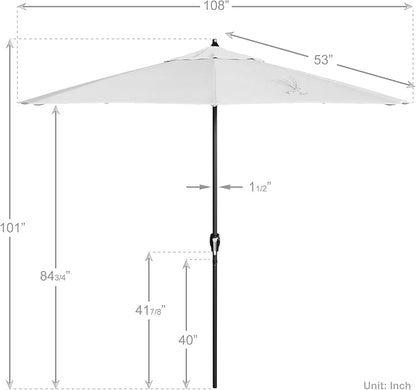California Umbrella 9' Rd Aluminum Patio Umbrella, Crank Lift, Auto Tilt, Black Finish, Sunbrella Natural