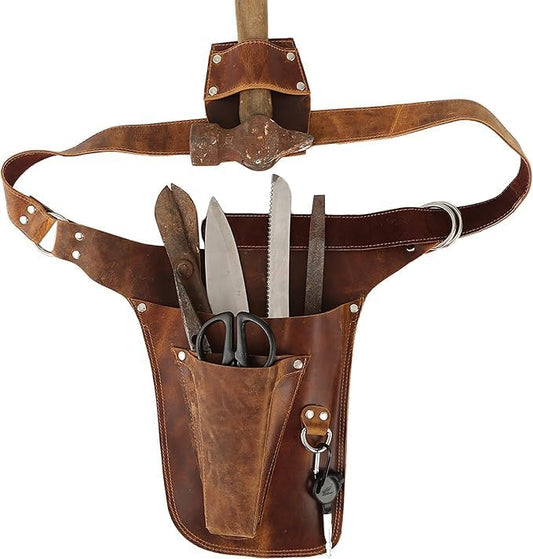 Brown Leather Belts for Construction, Gardener - Waist Pouch for Electrician, Carpenter and Construction Belt Bag - Premium Handmade Full Grain Genuine Leather Florist Tool Belt