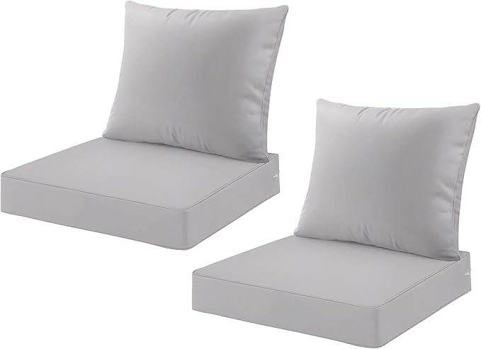 ARTPLAN Deep Seat Cushion with Backrest Set of 2 - All-Weather Outdoor Sofa Cushions for Sectionals-Polyester Fabric, Waterproof-High-Resilience Foam for Patio, Backyard Garden,Gray