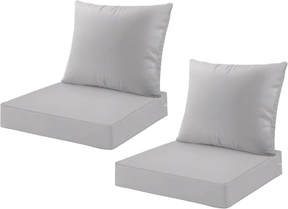 ARTPLAN Deep Seat Cushion with Backrest Set of 2 - All-Weather Outdoor Sofa Cushions for Sectionals-Polyester Fabric, Waterproof-High-Resilience Foam for Patio, Backyard Garden,Gray