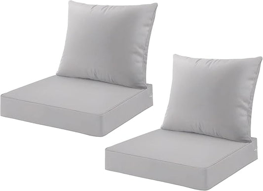 ARTPLAN Deep Seat Cushion with Backrest Set of 2 - All-Weather Outdoor Sofa Cushions for Sectionals-Polyester Fabric, Waterproof-High-Resilience Foam for Patio, Backyard Garden,Gray