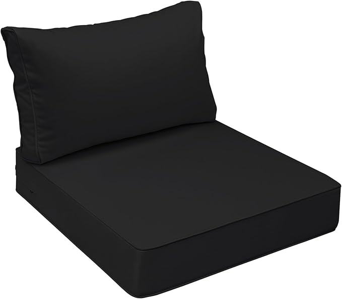 AAAAAcessories Outdoor Seat Cushions for Chairs, Fade-Resistant, Waterproof Patio Furniture Replacement Cushions, 25.5" x 25.5" x 5" + 25.5" x 13.5", Charcoal Black