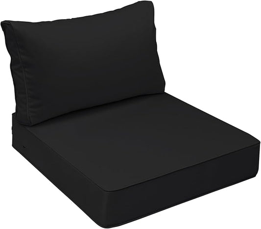 AAAAAcessories Outdoor Seat Cushions for Chairs, Fade-Resistant, Waterproof Patio Furniture Replacement Cushions, 23" x 23" x 5" + 23" x 13.5", Charcoal Black