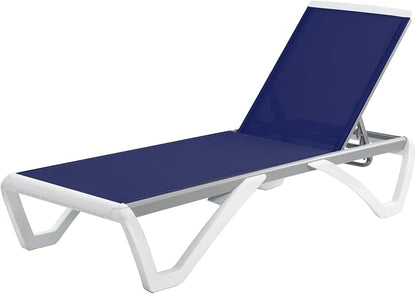 Kozyard Outdoor Chaise Lounge Chair, Fully Flat Adjustable Patio Lounger with Aluminum Frame & Resin Legs, Textilene Fabric for Poolside, Backyard & Beach (Navy Blue)