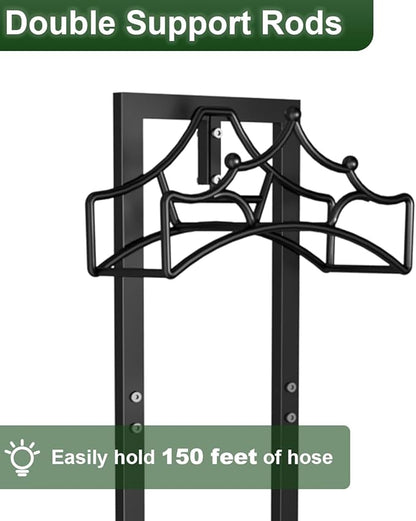 Garbuildman Garden Hose Holder with 4 Spikes, Freestanding Metal Hose Stand for Outdoor Garden, Detachable Hose Storage Rack for Lawn & Yard, Crown Black