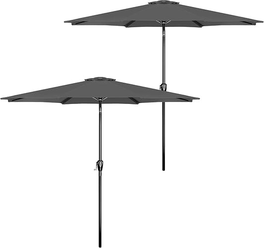 Simple Deluxe 2 Pack 9FT Outdoor Patio Umbrella Table Market Umbrella with Push Button Tilt and Crank, 8 Sturdy Ribs, UV Protection Waterproof for Garden, Lawn, Deck, Backyard, Pool, Grey