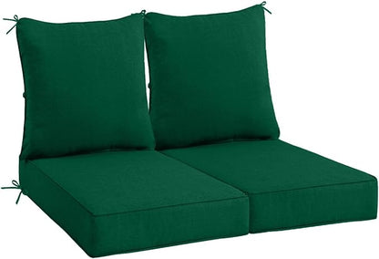 Sundale Outdoor Olefin Deep Seat Cushion Set of 2, Patio Chair Cushion and Pillow, Water-Resistant Sectional Sofa Pad with Straps Dark Green, 23 x 26 x 4 Inches