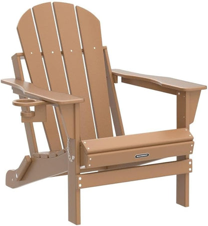 MUCHENGHY Folding Adirondack Chairs, Patio Chairs, Lawn Chairs, Outdoor Chair, Adirondack Chair Plastic, Fire Pit Chairs, Weather Resistant with Cup Holder for Deck, Backyard, Garden(Teak)