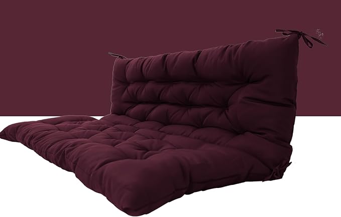 Outdoor Swing Cushions 3 Seater Waterproof, Replacement Bench Cushions for Outdoor Patio Furniture with Backrest, Porch Swing Cushion with Ties for Lawn and Garden (Wine red, 40x71in)