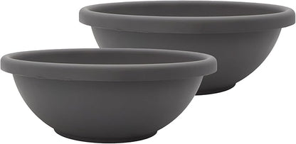 The HC Companies 20 Inch Shallow Garden Bowl Plant Pot with Drainage, Lightweight UV-Resistant Plastic Planters for Succulents, Herbs & More, 2-Pack Planters for Indoor Outdoor Home Decor, Warm Gray