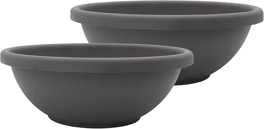 The HC Companies 20 Inch Shallow Garden Bowl Plant Pot with Drainage, Lightweight UV-Resistant Plastic Planters for Succulents, Herbs & More, 2-Pack Planters for Indoor Outdoor Home Decor, Warm Gray