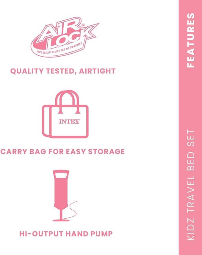 Intex 66811EP Inflatable Kidz Travel Bed Set, Includes Hand Pump and Carry Bag, Removable Mattress, Quick Inflation, Indoor Use, 42in x 66in x 10in, Beige Color with Star Print Frame