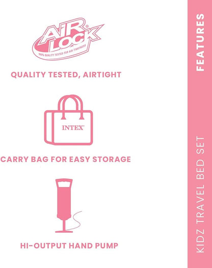 Intex 66811EP Inflatable Kidz Travel Bed Set, Includes Hand Pump and Carry Bag, Removable Mattress, Quick Inflation, Indoor Use, 42in x 66in x 10in, Beige Color with Star Print Frame