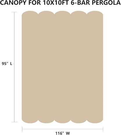 Pergola Shade Cover Replacement Canopy Top Compatible with 10 X 10 ft 6-Bar Pergola Frames - Beige (Canopy Size 116" W x 95" L, Canopy Top Only)