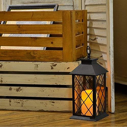 YAKii 13" Decorative Candle Lantern with LED Flameless Candle and Timer, Plastic LED Candle & Holder, Indoor & Outdoor Hanging Lights Thanksgiving &Christmas Day Decorations, Pack of 6 (Black)