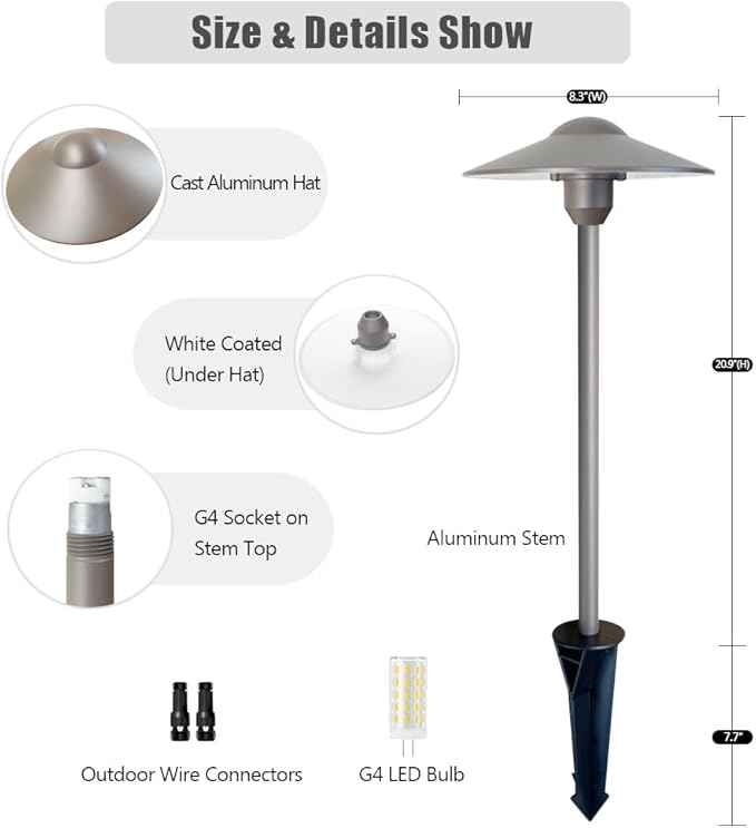 Low Voltage Path Lighting Cast Aluminum Construction for Outdoor Walkway Area Garden Yard Pathway Landscape Lighting,Free 3 Watt G4 LED Bulb Warm White Textured Bronze Finish Pack of 2