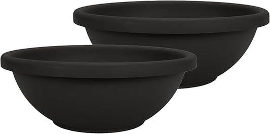 The HC Companies 24 Inch Shallow Garden Bowl Plant Pot with Drainage, Lightweight UV-Resistant Plastic Planters for Succulents, Herbs & More, 2-Pack Planters for Indoor Outdoor Home Decor, Black