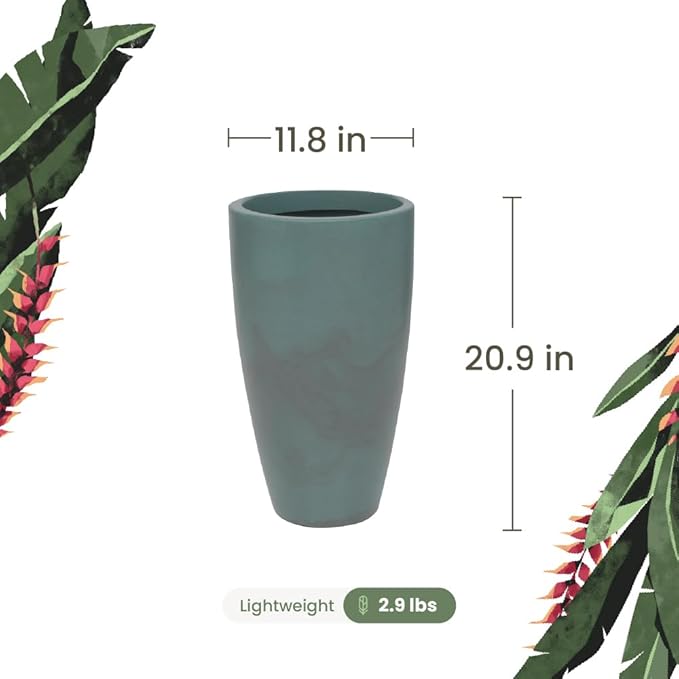 20.9" Tall Planter | Eco-Friendly, Durable, Lightweight | Indoor/Outdoor Use, All-Weather, Contemporary Design by Brazilian Artisans - Green