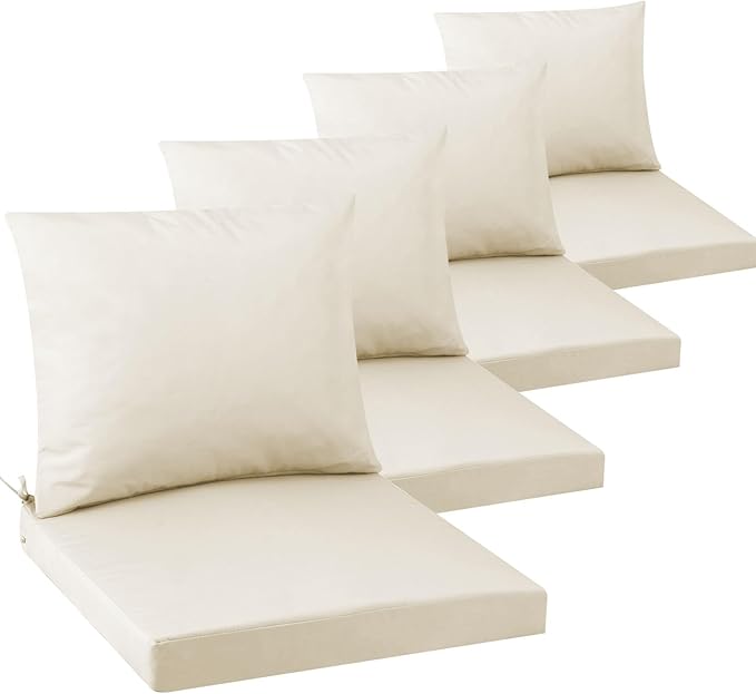 Outdoor Seat Cushion Set 19 x 19 In, Water-Resistant & Fade-Resistan, Patio Furniture Cushions with Removable Cover Deep Seat & Back Cushion with Handle and Adjustable Straps for Chair Sofa,4PC