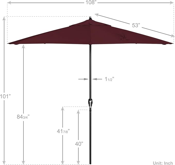 California Umbrella 9' Rd Aluminum Patio Umbrella, Crank Lift, Auto Tilt, Black Finish, 4yr Fade Warranty, Burgundy