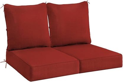 Sundale Outdoor Olefin Deep Seat Cushion Set of 2, Patio Chair Cushion and Pillow, Water-Resistant Sectional Sofa Pad with Straps Red, 23 x 26 x 6 Inches