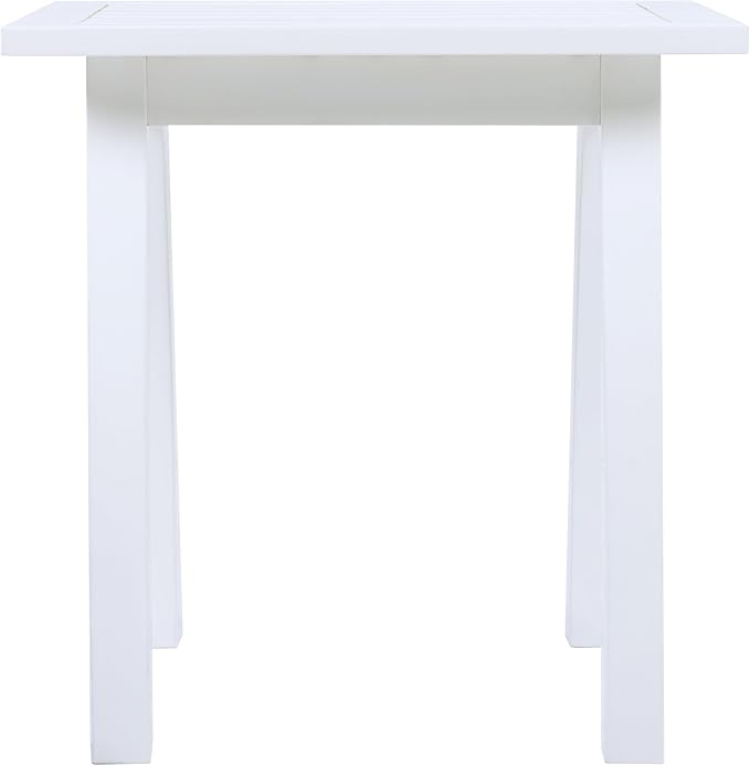 Christopher Knight Home Selma Acacia Wood Outdoor Side Table, Decorative Rectangular Small Accent Table, Weather Resistant Patio End Table for Balcony Beach Pool Side, Slatted Design, White PU