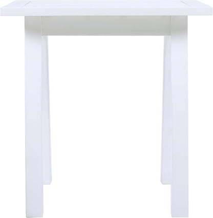 Christopher Knight Home Selma Acacia Wood Outdoor Side Table, Decorative Rectangular Small Accent Table, Weather Resistant Patio End Table for Balcony Beach Pool Side, Slatted Design, White PU