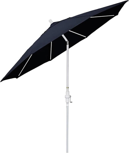 California Umbrella 11Ft Fiberglass Rib Patio Umbrella, Hand-Crank, Tilt-Collar, White Frame, Solution Dyed Navy Fabric