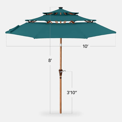 Best Choice Products 10ft 3-Tier Solar Patio Market Umbrella, Outdoor Sun Shade for Backyard, Deck, Poolside, Table w/Woodgrain Pattern, LED Lights, Tilt Adjustment - Cerulean