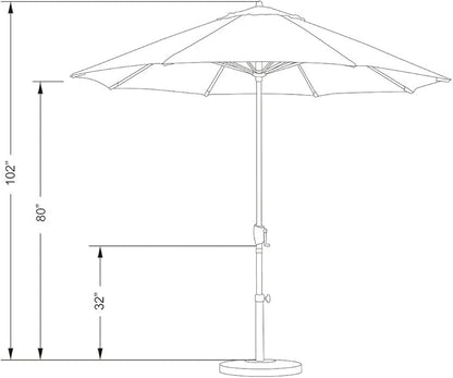 California Umbrella 9' Round Sunbrella Aluminum Outdoor Deck, Pool or Patio Umbrella, Crank Lift, Auto Tilt, Bronze Pole, Cabana Regatta