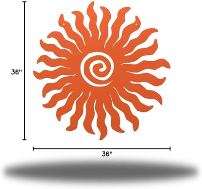 Riverside Designs Sunburst Metal Wall Art Steel Outdoor Decor - Heavy-Duty and Waterproof - Made in USA (36", Coral)