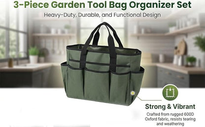 Diydeg Garden Tool Bag Organizer, Heavy Duty 600D Oxford Fabric with 10 Pockets and Apron Soil Replacement Mat, Foldable Standable Gardening Tote for Indoor Outdoor Use