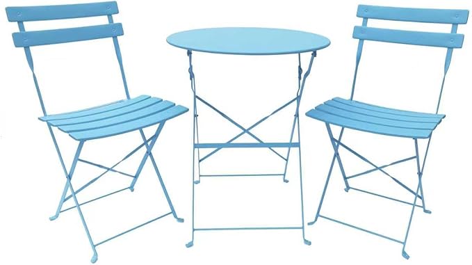 Indoor/Outdoor 3-Piece Foldable Bistro Set, Folding Outdoor Patio Furniture Sets, 2 Chairs and 1 Table, Weather-Resistant Outdoor/Indoor Conversation Set for Patio (Blue)