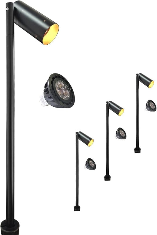 MALORY Brass Path Lights,9-17V AC/DC Low Voltage LED Landscape Pathway Lights,Waterproof Accent Light with G4 Bulb for Garden,Walkway,Driveway,Patio or Yard (P07, 4-Pack with Bulb)