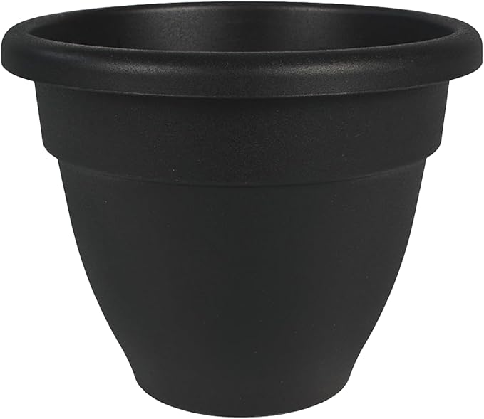 The HC Companies Caribbean Planter Pot - Outdoor & Indoor Plant Pot with Drainage Hole & Plug - Rolled Rim Plastic Pots for Plants & Flowers - Decorative Plant Pot (12" Black, Pack of 1)