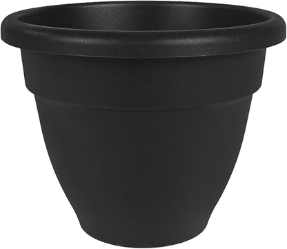 The HC Companies Caribbean Planter Pot - Outdoor & Indoor Plant Pot with Drainage Hole & Plug - Rolled Rim Plastic Pots for Plants & Flowers - Decorative Plant Pot (12" Black, Pack of 1)