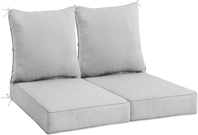 Sundale Outdoor Olefin Deep Seat Cushion Set of 2, Patio Chair Cushion and Pillow, Water-Resistant Sectional Sofa Pad with Straps Light Gray, 23 x 26 x 4 Inches