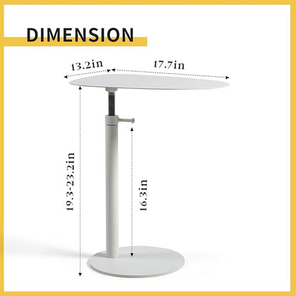 C Shaped End Table,Tray Metal Sofa Side Table, Accent Coffee Table, Waterproof and Anti-Rust Outdoor&Indoor Snack(Model A Adjustable, White)