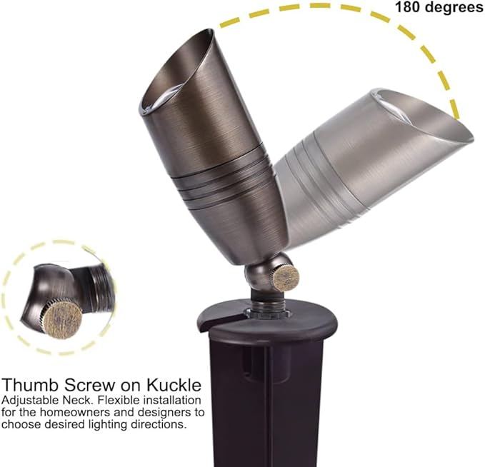 Cheopha Low Voltage Landscape Light Outdoor Spotlight 12V Brass Solid LED Kits with ABS Ground Spike and MR16 LED Bulb 5W 2700K Included for Yard Pathway Outdoor Landscape Lighting