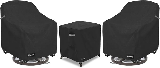 3 Pieces Patio Bistro Sets Cover,600D Waterproof Heavy Duty Patio Furniture Covers,Includes 2 Outdoor Swivel Chair Covers and 1 Patio Wicker Side Table Cover(Black)